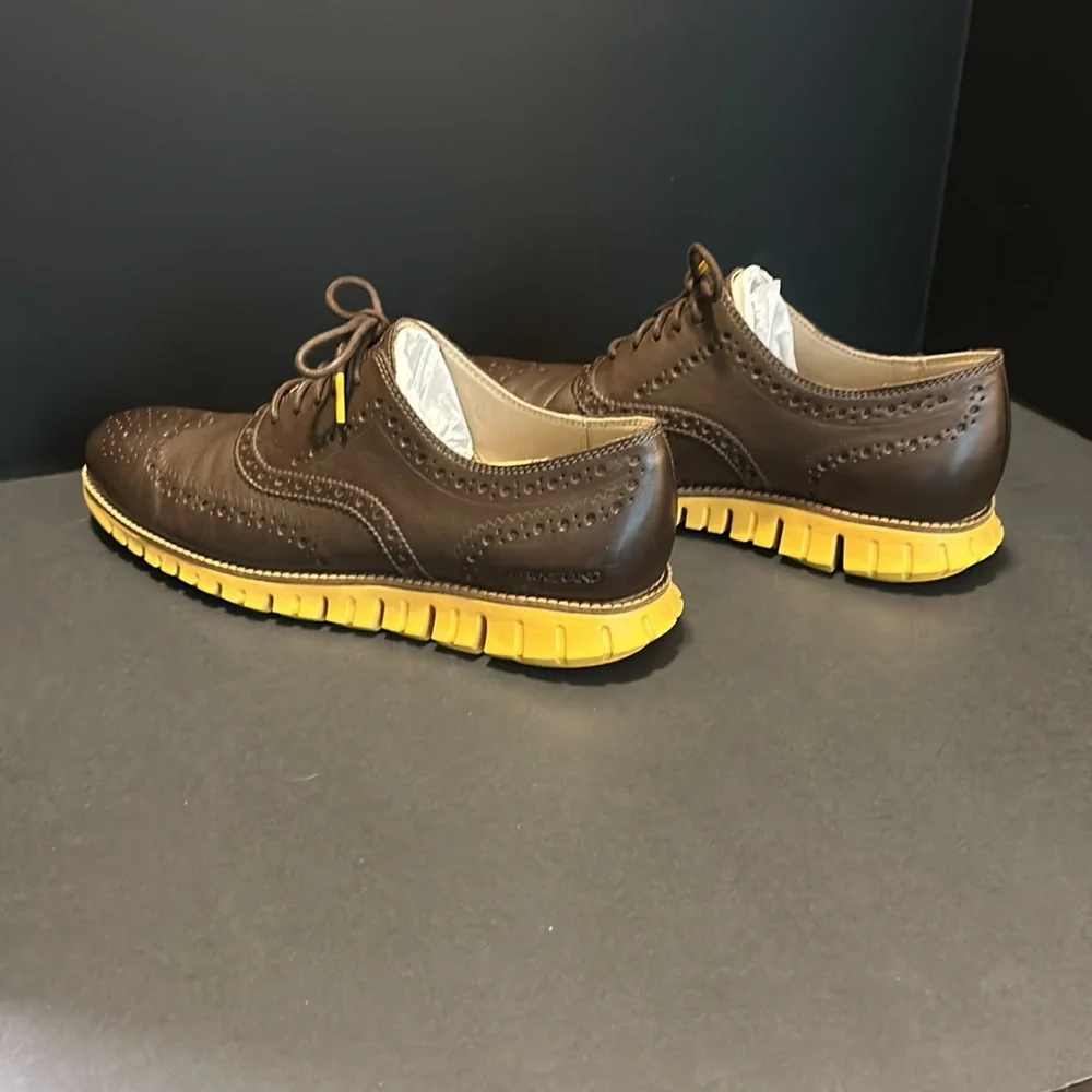 Cole Haan Brown Leather Wingtip Derbys with Yellow Sole